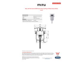 Specification Sheet - Mizu Drift Universal DN40 Dome Pop Up Plug & Waste Gloss White